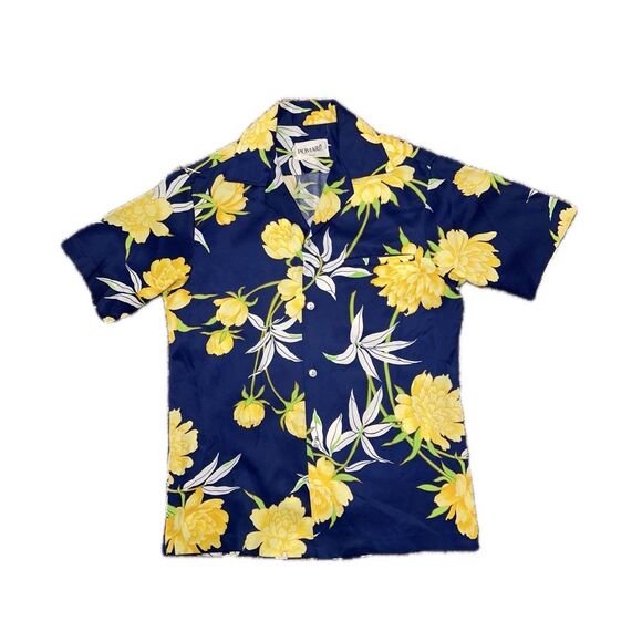 POMARE Blue Small Aloha Hawaiian Button Color Shirt - Picture 1 of 10